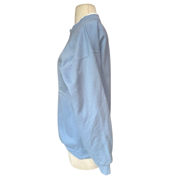 1980s/90s Crewneck Sweatshirt Cat w/Sparkly Gold Whiskers, Rhinestone Green Eyes - Picture 4 of 5